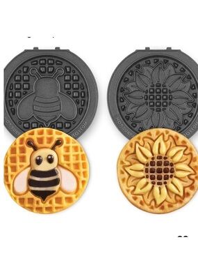 🆕-DASH -2Pc 4” Nonstick Removable Plate Pack for Dash Waffle Mkr Sunflower & Bee
